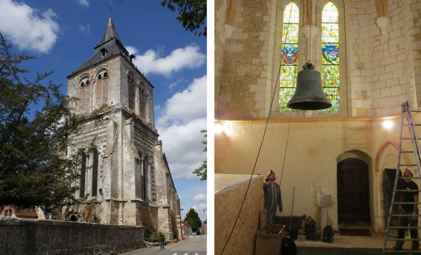Sous les regards attentifs et émus du public, le maître campaniste Vincent Laumaillé va lâcher Marie pour qu'elle soit hissée dans la chambre des cloches.

  -Photo:actu.fr